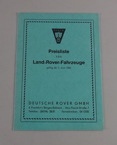 Preisliste Land-Rover 88 + 109 + Sonderausstattungen Stand 06/1965