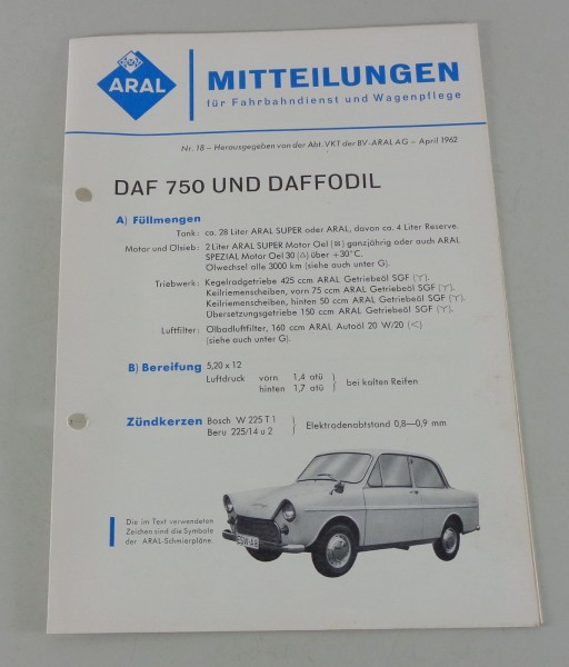 Service Mitteilung Aral DAF 750 / Daffodil von 04/1962
