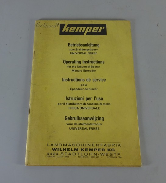Betriebsanleitung / Handbuch Kemper Stalldungstreuer Universal Fräse
