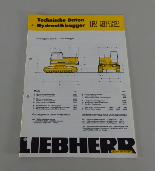 Prospekt / Broschüre Liebherr Hydraulikbagger R912 Technische Daten Stand 2/1985