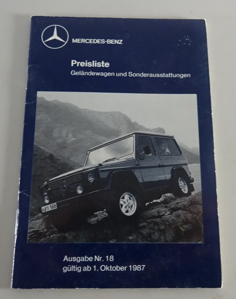 Preisliste Mercedes Benz G-Klasse W460 gültig ab 01/10/1987