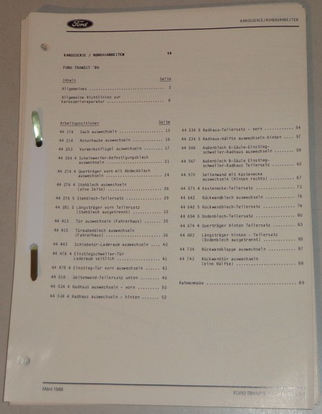 Werkstatthandbuch Karosserie / Rohbauarbeiten Ford Sierra´87 Baujahr 1987-1990