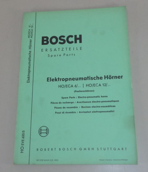 Teilekatalog Bosch Elektropneumatische Hörner HO/ECA 6/.. 12/.. von 5/1961