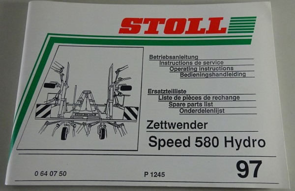 Teilekatalog / Betriebsanleitung Stoll Zettwender Speed 580 Hydro Stand 1997