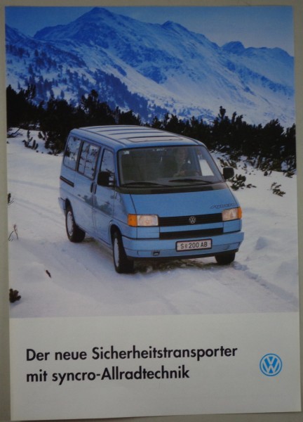 Prospekt /Broschüre VW Bus T4 Sicherheitstransporter Syncro Allrad Stand 11/1992