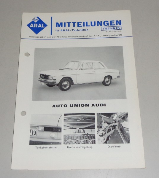 Service Mitteilung Aral Audi F103 72 / 80 / Super 90 von 12/1965