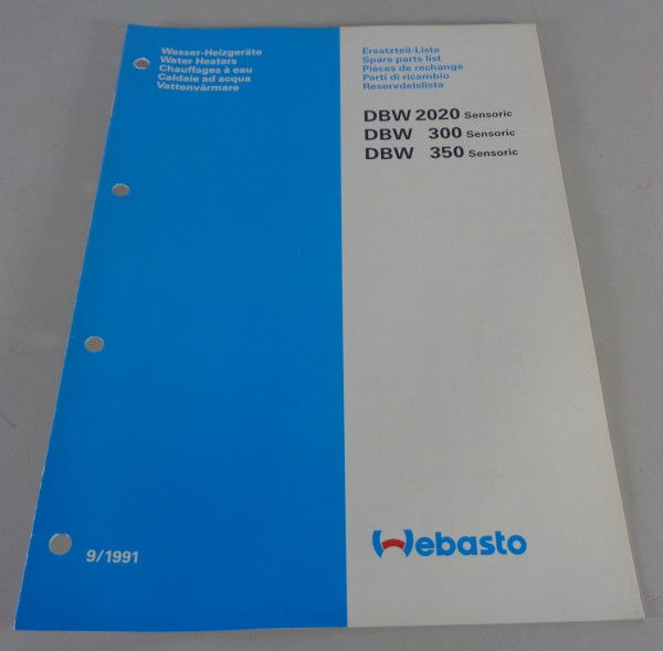 Teilekatalog Webasto Wasser-Heizgerät DBW 2020 / 300 / 350 Sensoric Stand 5/1996