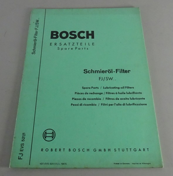 Teilekatalog Bosch Schmieröl-Filter FJ/SW.. Stand 04/1965