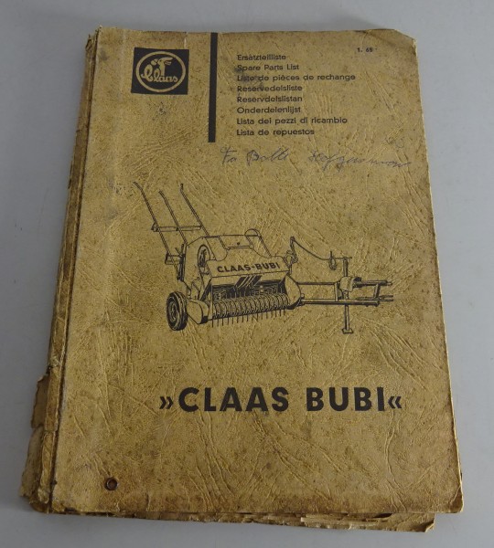 Teilekatalog / Ersatzteilliste Claas Bubi Hochdruck Sammelpresse Stand 01/1965
