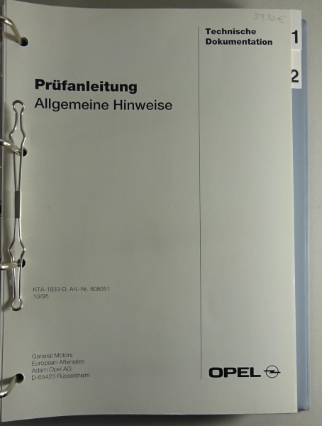 Werkstatthandbuch Prüfanleitung Opel Omega B Allgemeine Hinweie + DDE 04/1996