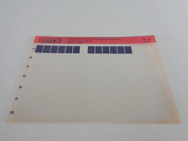 Microfich Teilekatalog Roth Toro Mäher Modell 448 von 02/1986