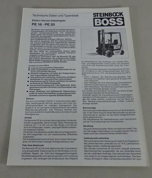 Technisches Datenblatt/ Typenblatt Steinbock Boss Gabelstapler PE16 / PE20