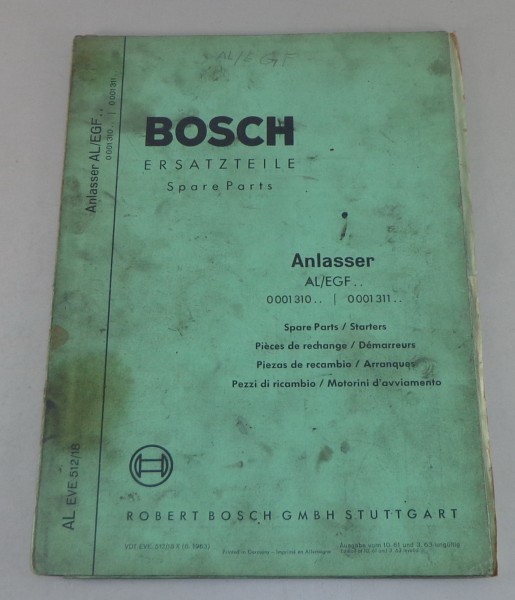 Teilekatalog Bosch Anlasser AL/EGF Stand 08/1963