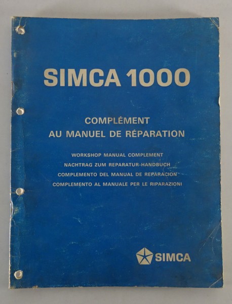 Werkstatthandbuch Nachtrag Simca 1000 Stand 1967