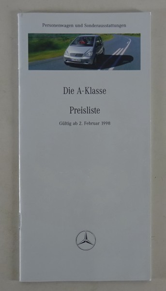 Preisliste Mercedes Benz A-Klasse W169 gültig ab 02/02/1998