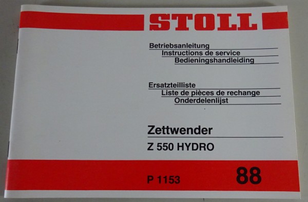 Teilekatalog / Betriebsanleitung Stoll Zettwender Z 500 Hydro Stand 1988