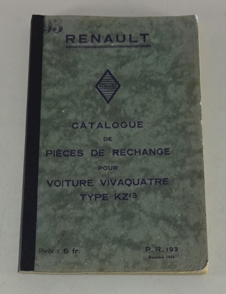 Teilekatalog / catalague de pièces de rechange Renault Voiture Vivaquatre KZ13