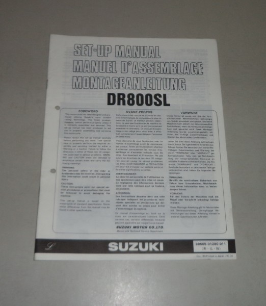 Montageanleitung / Set Up Manual Suzuki DR 800 S Stand 10/1989