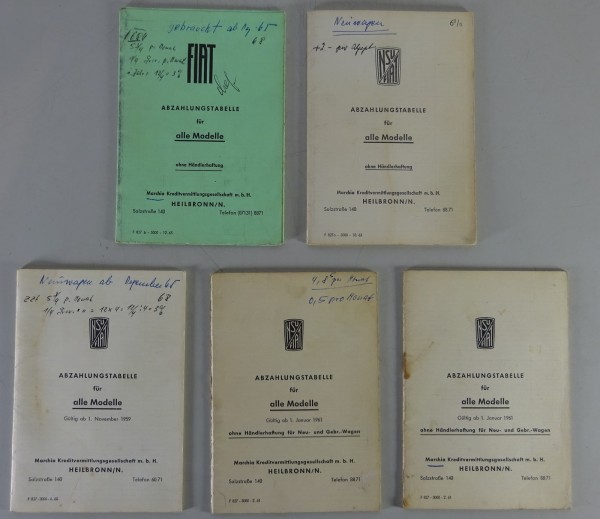 Abzahlungstabellen / Prospekt NSU / Fiat Neckar / Europa / Jagst / usw | 1960-65