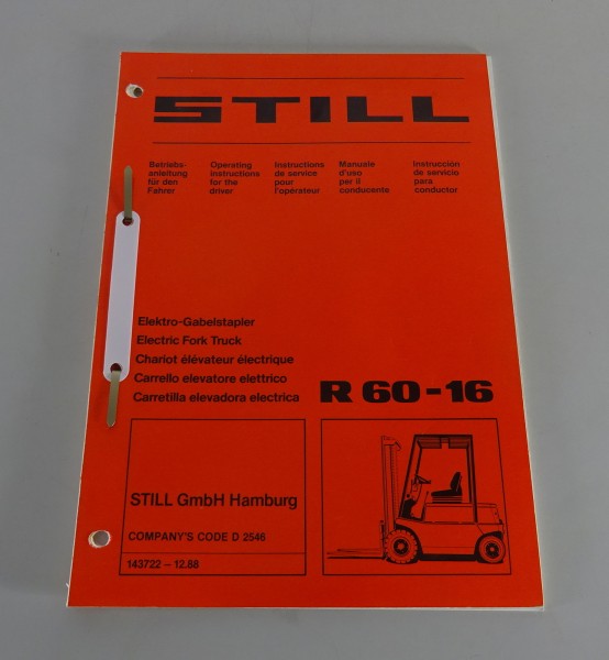 Betriebsanleitung / Handbuch Still Elektro - Gabelstapler R60-16 Stand 12/1988