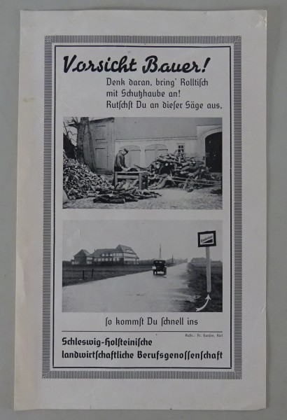 Prospekt / Prospektblatt Landwirtschaftliche Berufsgenossenschaft Stand ca. 1935