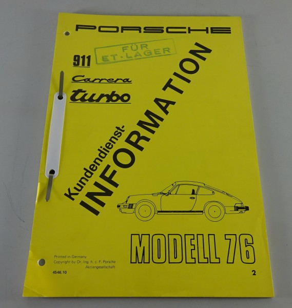 Werkstatthandbuch / Kundendienst-Info Porsche 911 / Carrera / 930 Turbo Mj. 1976
