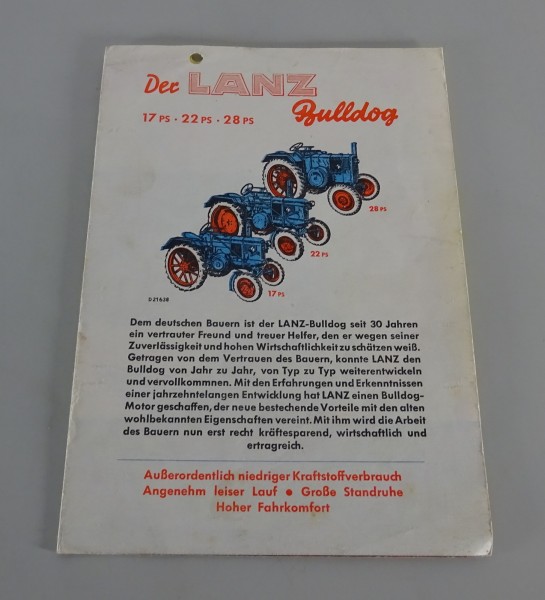 Prospektblatt Lanz-Bulldog D 1706 / 2206 / 2806 Stand ca. 1952