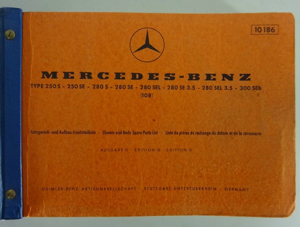 Teilekatalog Mercedes Benz W108 250, 280 S/SE +3.5, 300SEb Stand 03/1971 (10186)