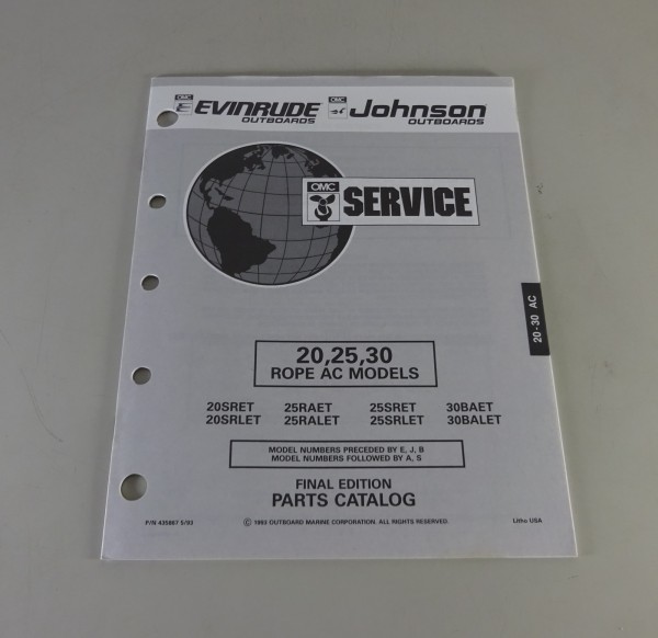 Teilekatalog Johnson Evinrude Outboards 20 / 25 / 30 Rope AC Models Stand 1993