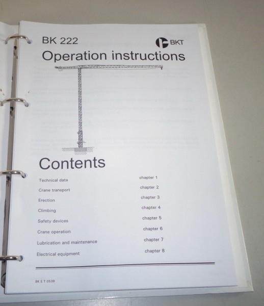 Operation instructions Potain BKT crane BK 222 from 07/1995