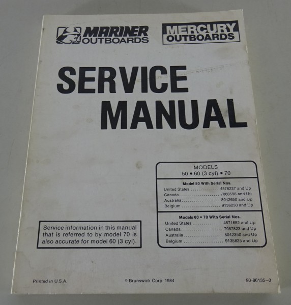 Workshop Manual Mercury Marine Außenborder 50 PS & 60 PS (3Zylinder) & 70PS