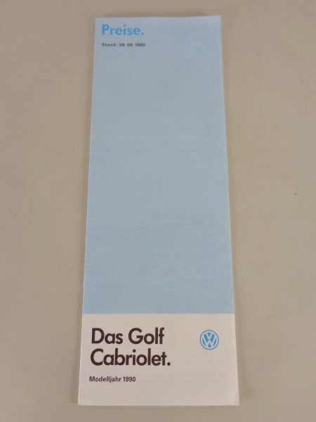 Preisliste / Broschüre Volkswagen / VW Golf I / 1 Cabriolet Modelljahr 1990