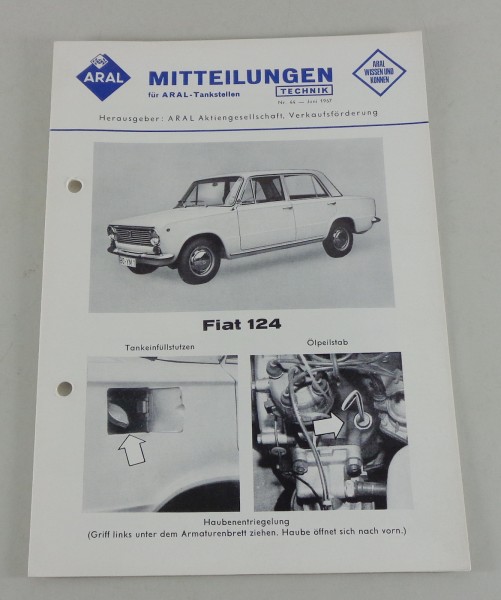 Service Mitteilung Aral Fiat 124 von 06/1967