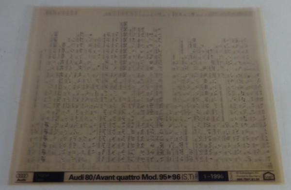 Microfich Teilekatalog Audi 80 / Avant quattro B4 Baujahr 1995 - 1996 Stand 1/96