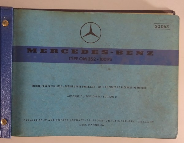 Teilekatalog Mercedes-Benz Motor OM 352 mit 100 PS Stand 07/1967 (20063)