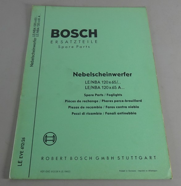 Teilekatalog Bosch Nebelscheinwerfer LE/NBA 120x65/.. & 120x65 A.. Stand 05/1962