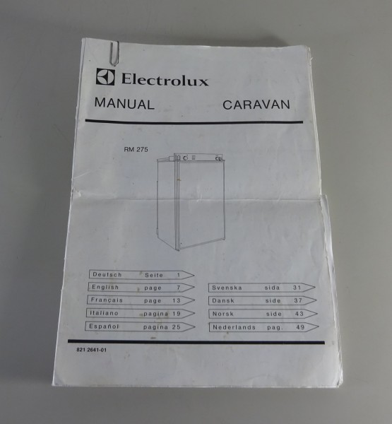 Betriebsanleitung Electrolux Gas-Kühlschrank RM 275 für Wohnmobil & -wagen+Boot