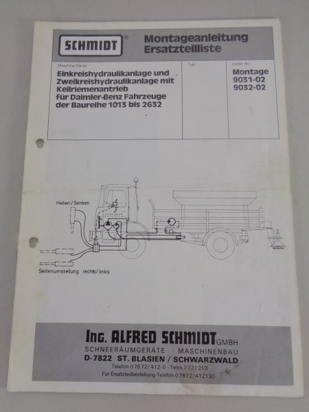 Montageanleitung Schmidt Hydraulikanlage Daimler-Benz Baureihen 1013 - 2632 '83