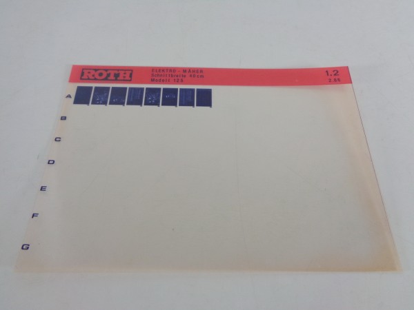 Microfich Teilekatalog Roth Elektromäher 125 von 02/1986