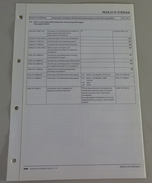 Schaltplan Mercedes W204 Multifunktionssteuergerät Sonderfahrzeuge Typ 204 12/10