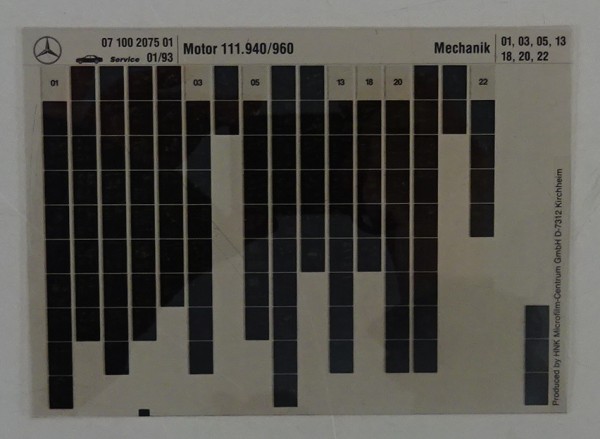 Microfich Teilekatalog Mercedes-Benz Benzin Motor M 111.940 / 960 Mechanik 01/93