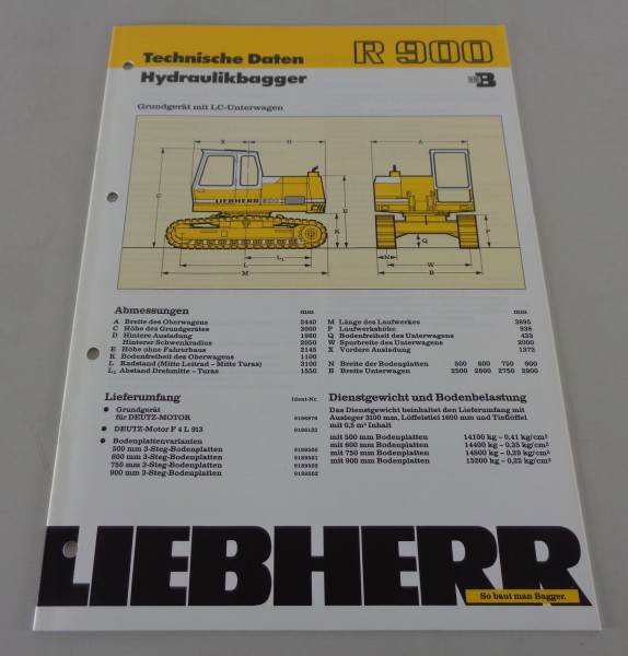 Datenblatt / Technische Beschreibung Liebherr Hydraulikbagger R 900 von 09/1988