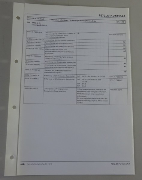 Schaltplan Mercedes-Benz W204 Türsteuergerät TSG hinten Links | Typ 204 12/2010