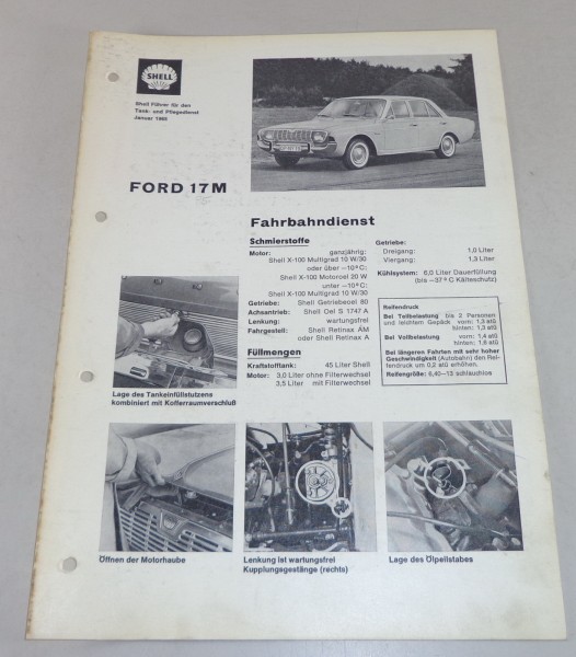 Shell Schmierplan für Ford 17 M P5 Stand 01/1965