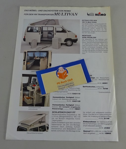 Prospektblatt Reimo Das Möbel- und Dachsystem für VW T4 Transporter