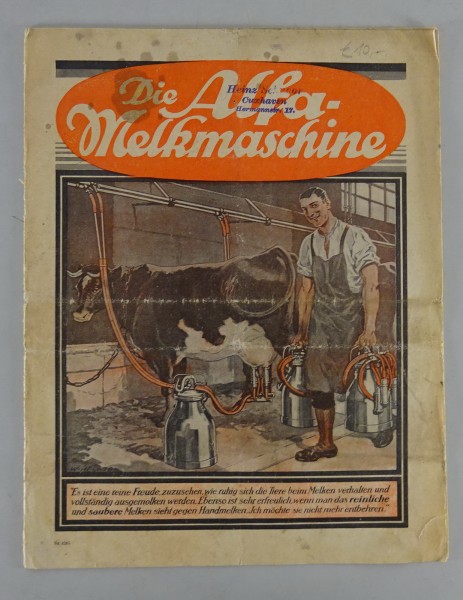 Prospekt/ Broschüre Die Alfa - Melkmaschine Stand ca. 1930