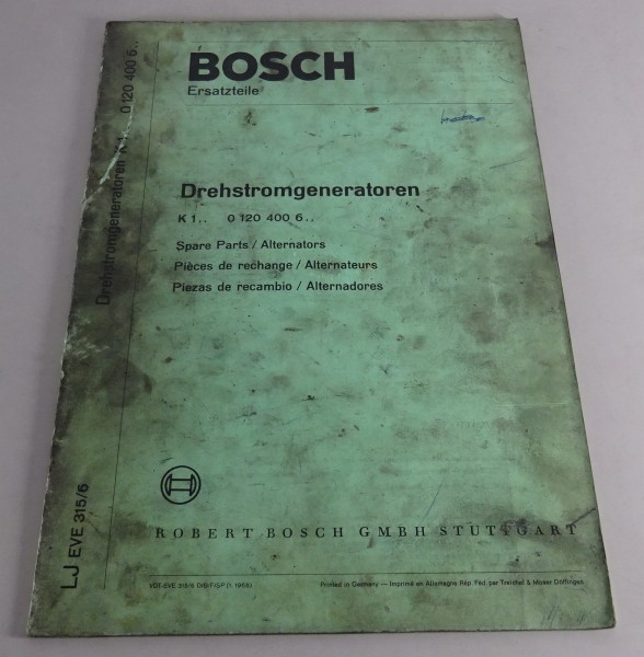 Teilekatalog Bosch Drehstromgeneratoren K 1.. - 0 120 400 6.. Stand 01/1968