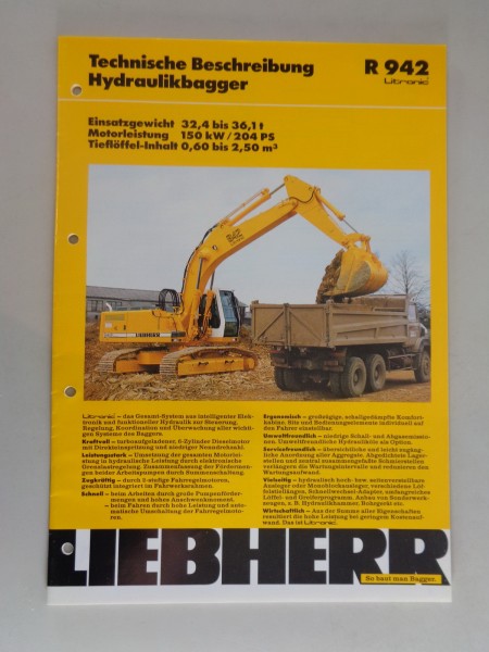 Datenblatt / Technische Beschreibung Liebherr Hydraulikbagger R 942 von 02/1995