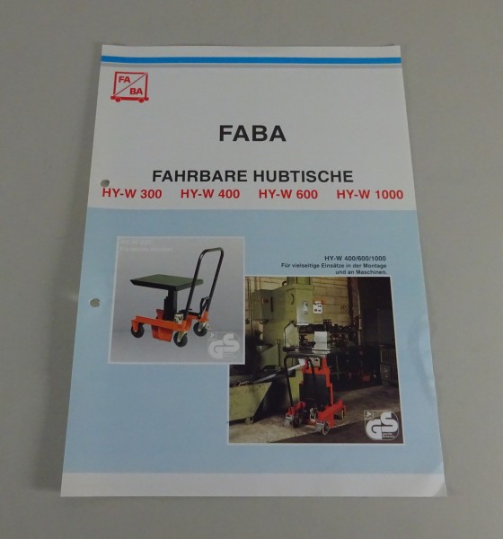 Prospektblatt / Broschüre FABA Hubtische HY-W 300 / 400 / 600 / 1000