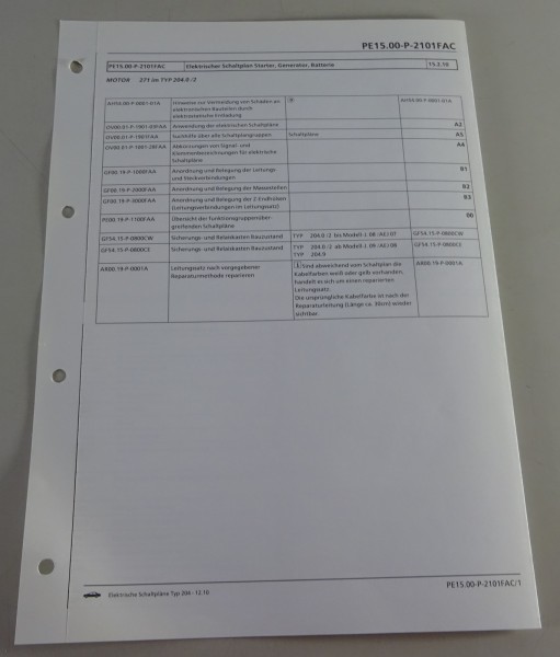 Schaltplan Mercedes-Benz W204 Starter, Generator, Batterie | Motor 271 | 12/2010